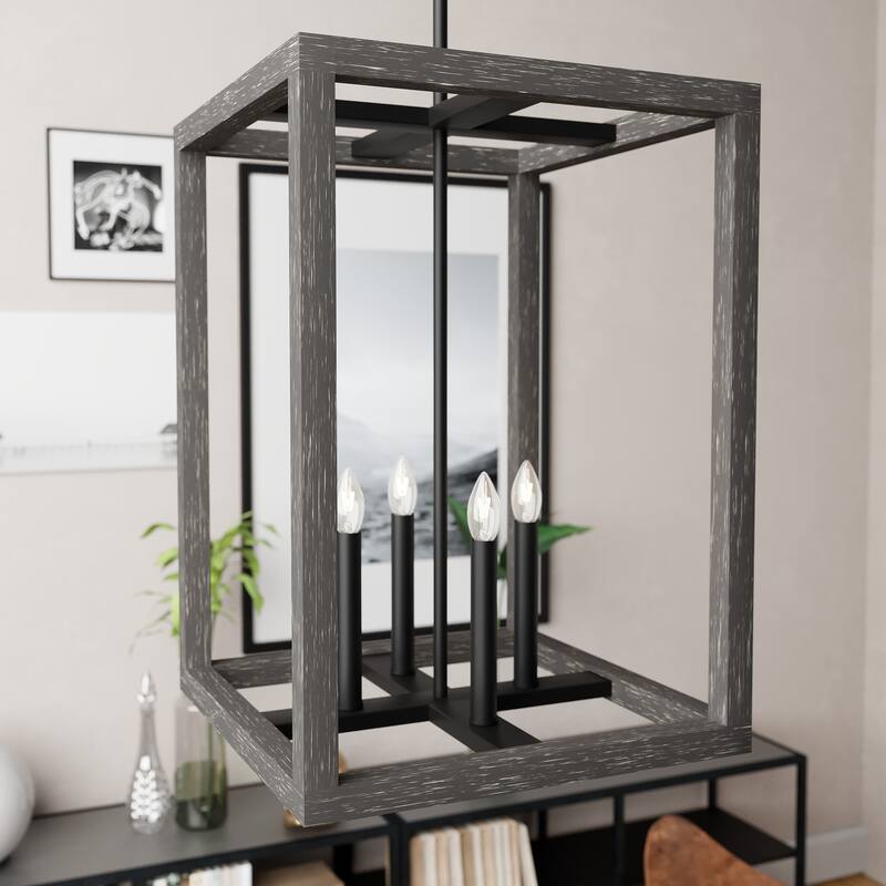 Hunter Squire Manor 15" 4-Light Pendant - Island, Dining Room, Entry - Modern Farmhouse, Transitional, Candle, Caged - Matte Black/Dark Ash