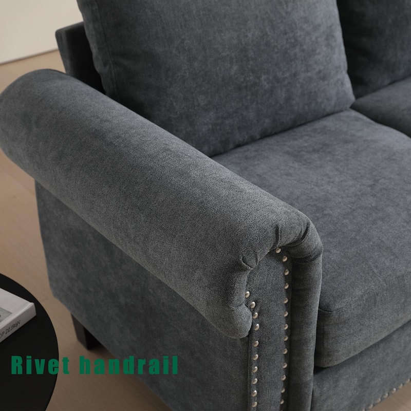Linen Fabric Sectional Sofa, L-shaped Upholstered Sofa with Storage, Modern Rolled Arms Couch for living room