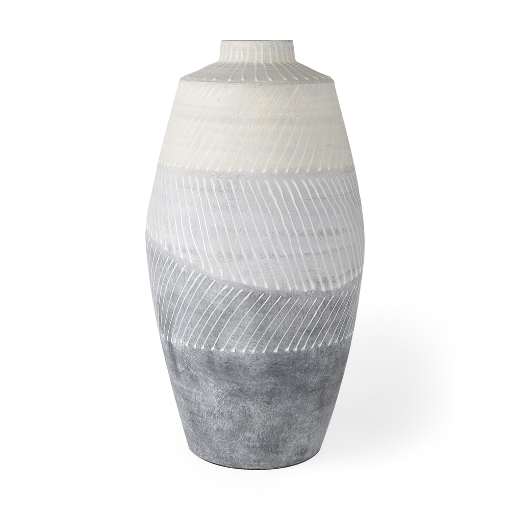 Blume Off-White And Gray Textured Ceramic Vase