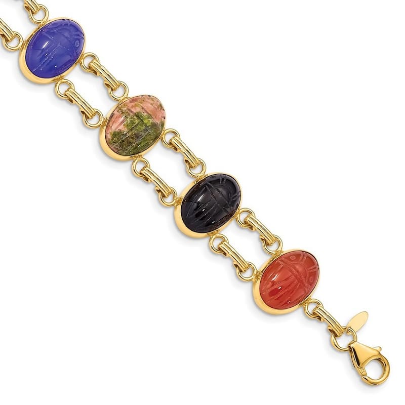 Curata 14k Yellow Gold Polished 7" 7 Stone Scarab Bracelet