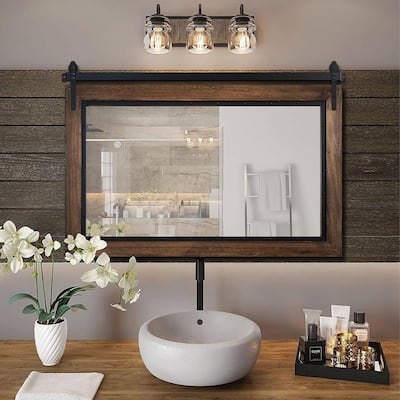 Farmhouse Barn Door Style Natural Wood Bathroom Vanity Wall Mirror