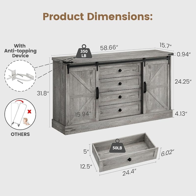Farmhouse 4 Drawer Dresser for Bedroom, Living Room