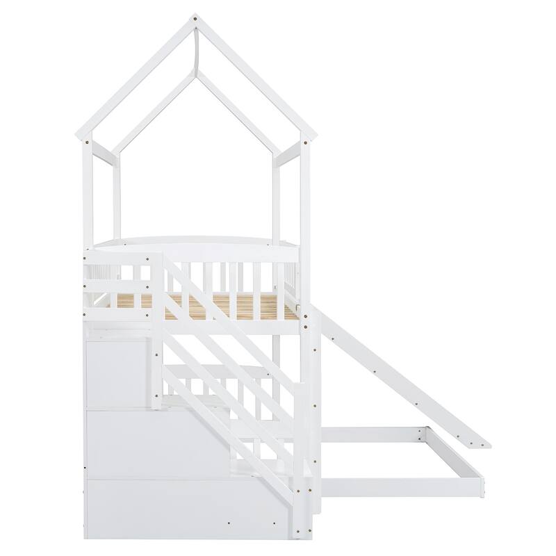 Twin Over Full Bunk Bed with Slide, House Bed with Slide