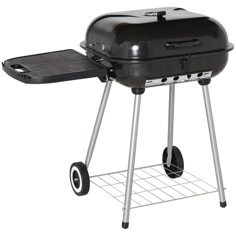 21" Portable Charcoal Grill with Wheels and Bottom Shelf, BBQ Smoker with Adjustable Vents on Lid