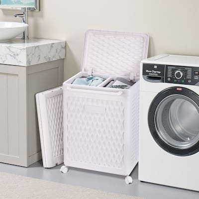 VECELO Laundry Hamper with Wheels and Lid For Small Spaces Rolling Laundry Bin for Laundry Rooms Bathrooms Bedrooms and Gyms