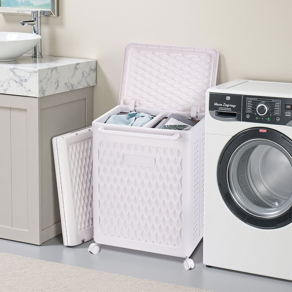 VECELO Laundry Hamper with Wheels and Lid For Small Spaces Rolling Laundry Bin for Laundry Rooms Bathrooms Bedrooms and Gyms