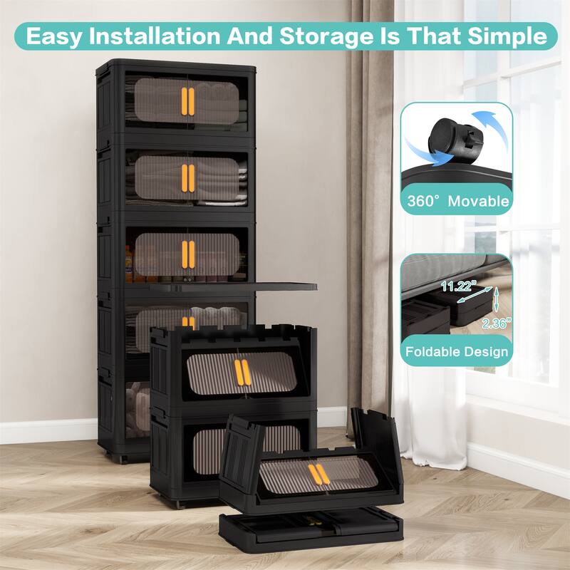 4 Tiers Black 24" Side Wide Folding Storage Cabinet