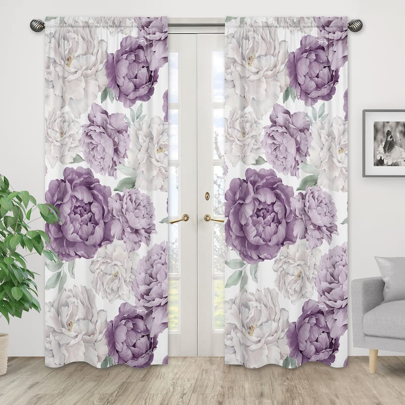 Sweet Jojo Designs Lavender Purple Boho Shabby Chic Floral Girl 84in. Window Treatment Curtain Panel Pair Bohemian Watercolor