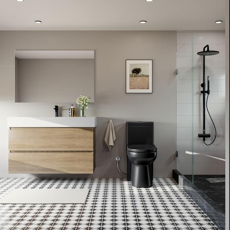 HOROW 1 Piece Dual Flush Toilet White 0.8 1.28 GPF Durable UF Seat Included - N/A