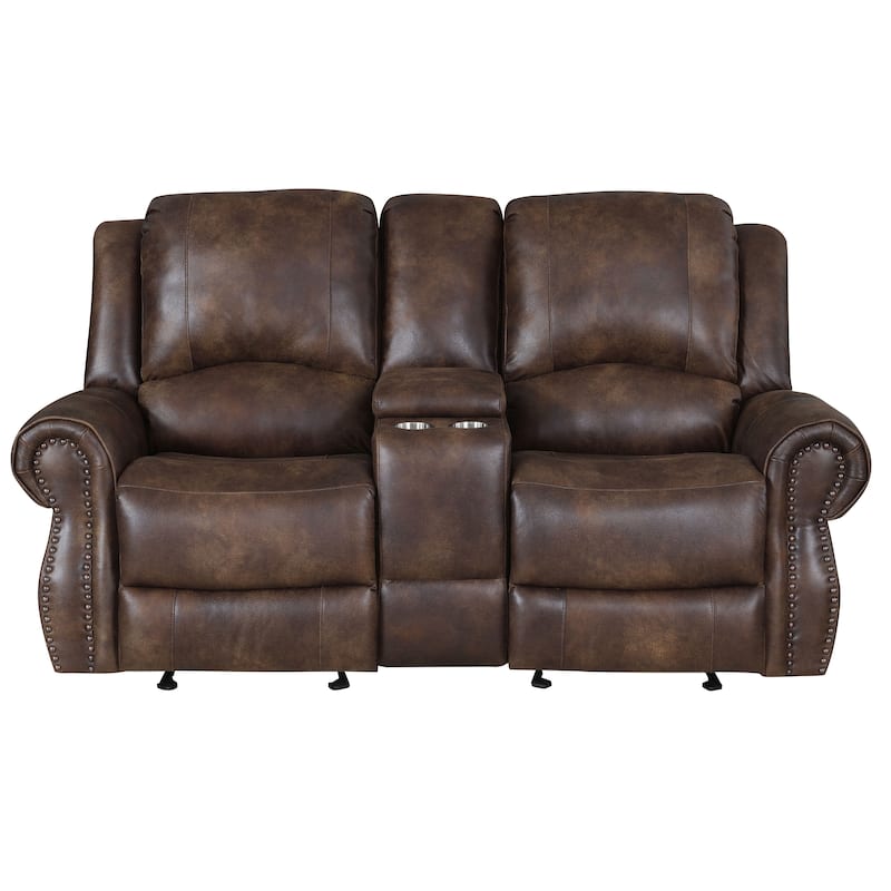Steve Silver Saddle Brown Faux Leather Manual Reclining Console Loveseat