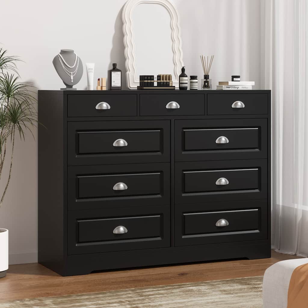 9-Drawer Wide Wood Dresser