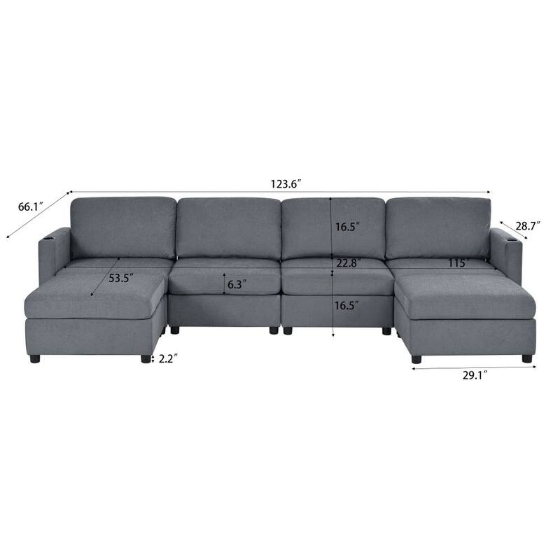 Modern Large convertible Sectional Sofa with Storage Function and Ottoman