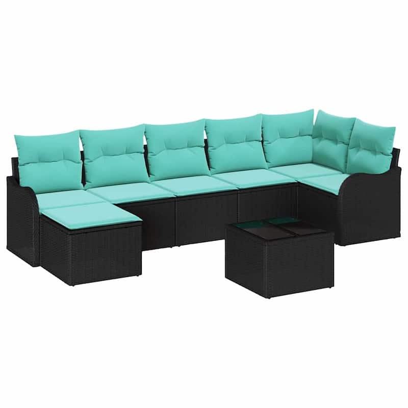 vidaXL 7/8 Garden Sofa Set with Cushions Black/Brown/Grey Wicker - 113.2 x 48.2 x 27.2