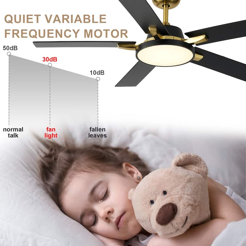 Bella Depot 52" Modern Ceiling Fan with Light and Remote Black 6-Speed Reversible Fan
