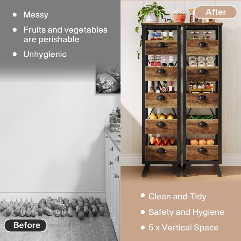 5-Tier Fruit Vegetable Storage Rack, Narrow Snack Stand Fruit Basket