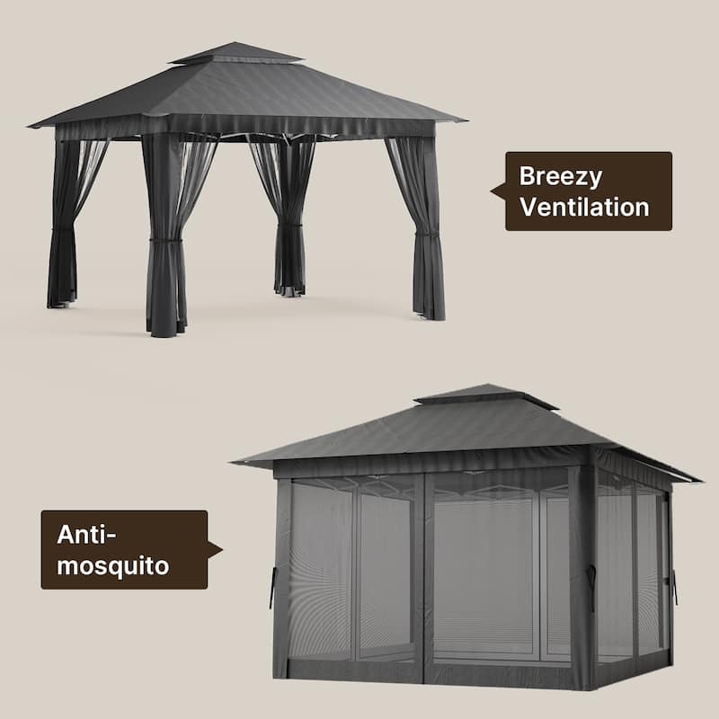 11 x 11 / 13 x 13 Pop Up Gazebo Tent with Mosquito Netting, Outdoor Canopy Tent