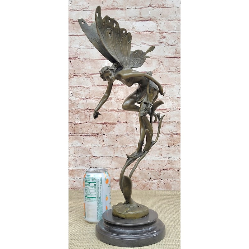 Mythical Fairy Nymph Flower Floral Scene Bronze Statue Sculpture Marble Base Art 19 Inches X 7 Inches
