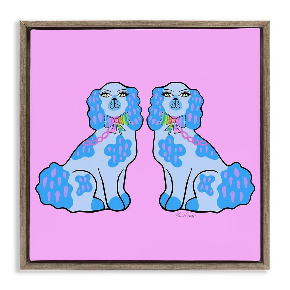 Stupell Funky Dogs Blue & Pink Framed Floater Canvas Wall Art Design By Katie Conley