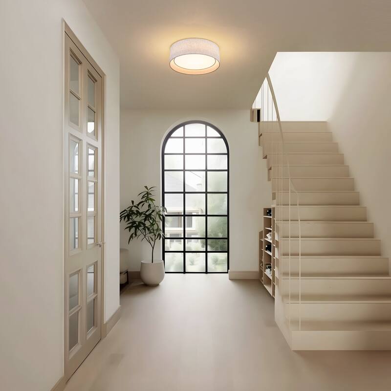 Starsky Modern Linen Drum Flush Mount Ceiling Light with 5-CCT Selectable LED (3000-6000K)