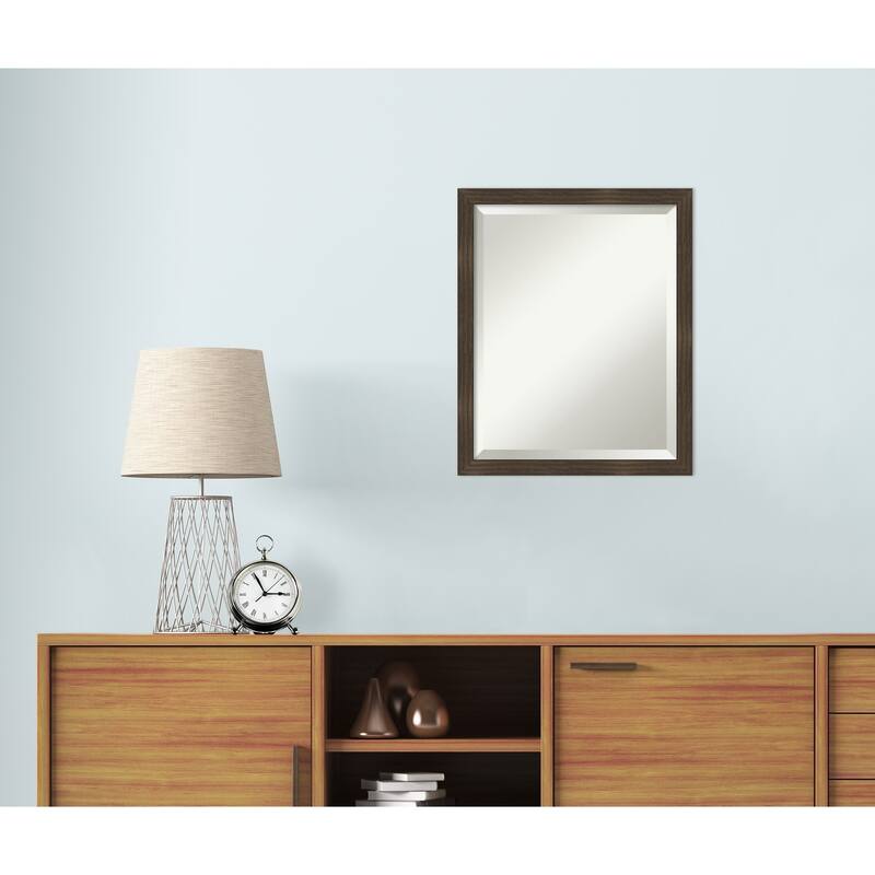 Woodgrain Stripe Beveled Wood Framed Wall Mirror