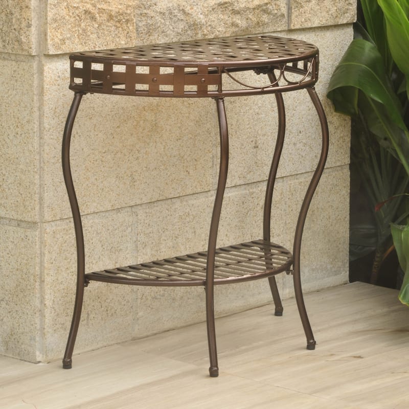 Santa Fe Nailhead 2-tier Half Moon Table - Bronze