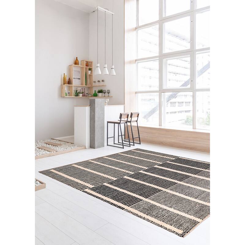 ECARPETGALLERY Hand-knotted Pak Finest Marrakesh Black, Cream Wool Rug - 8'0 x 9'11