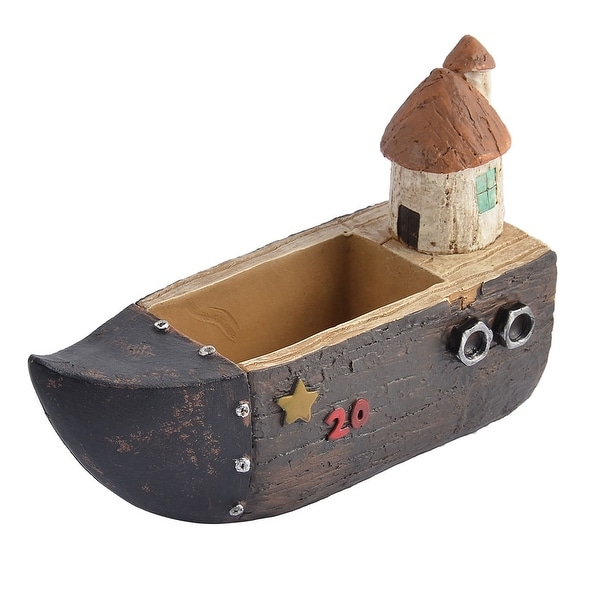 Home Office Desk Ornament Resin Mini Boat House Shaped Plant Flower Pot