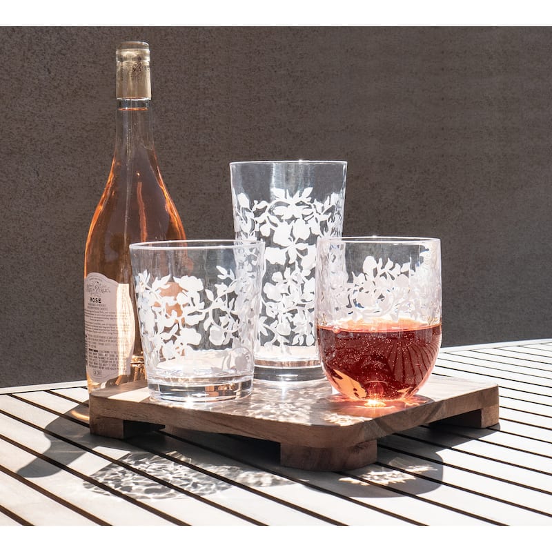 Abode Homewares Vines Acrylic Etch Drinking Glass - Clear - Set of 6