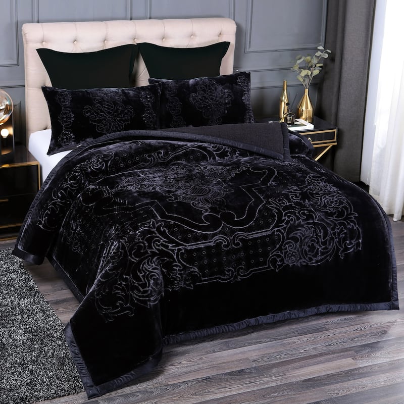 Ultra Plush Printed 3-piece Sherpa Borrego Comforter Set