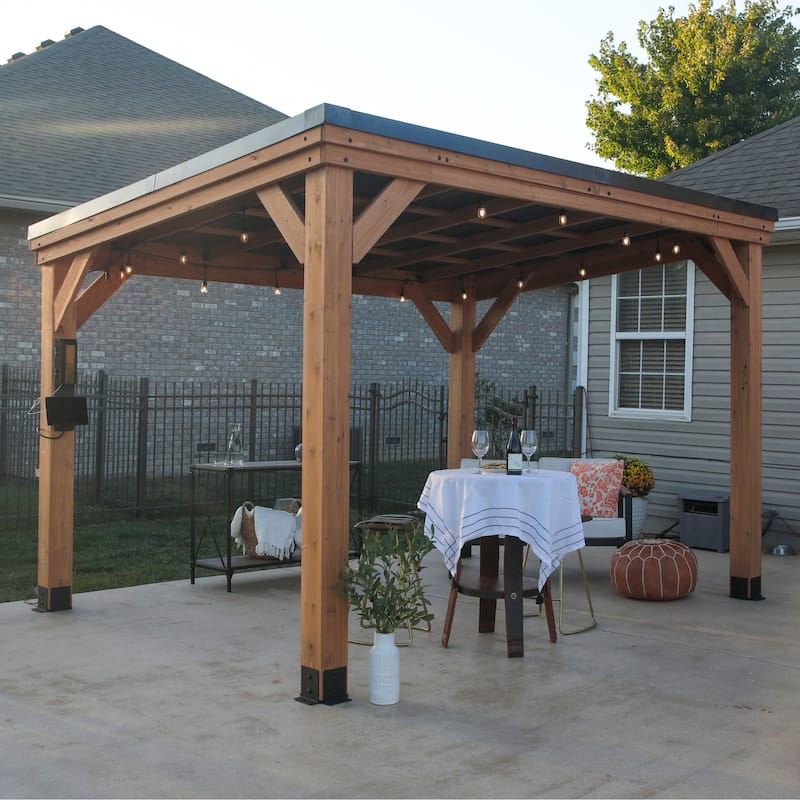 Backyard Discovery Arcadia 12x9.5' Cedar Wood Gazebo with Steel Roof