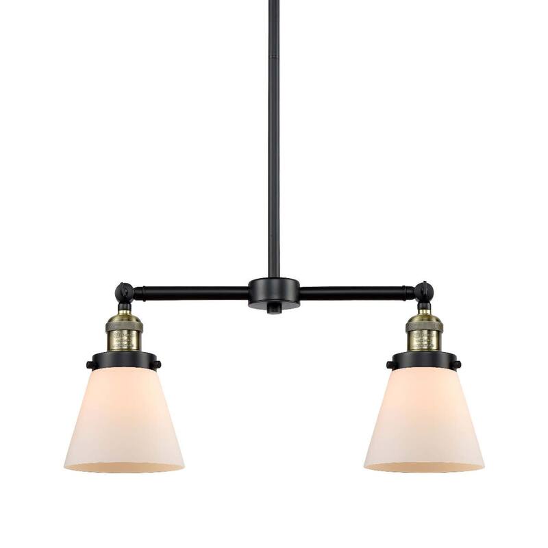 Innovations Lighting Small Cone 2 Light 21" Wide Linear Chandelier - Black / Antique Brass / Matte White Cased