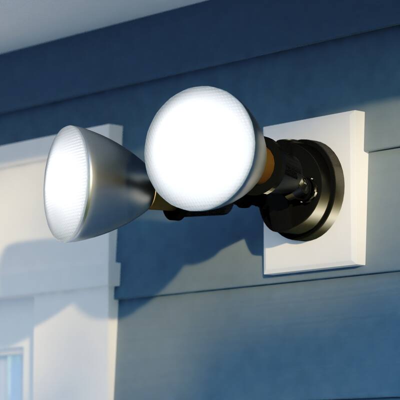 2 Light Outdoor Security Flood Light with Adjustable Heads - Switch Controlled