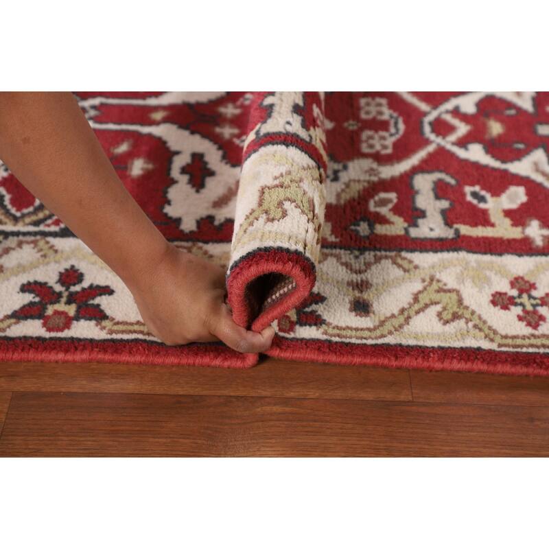 Red Oushak Indian Runner Rug Hand-Knotted Wool Carpet - 2'6"x 9'9"