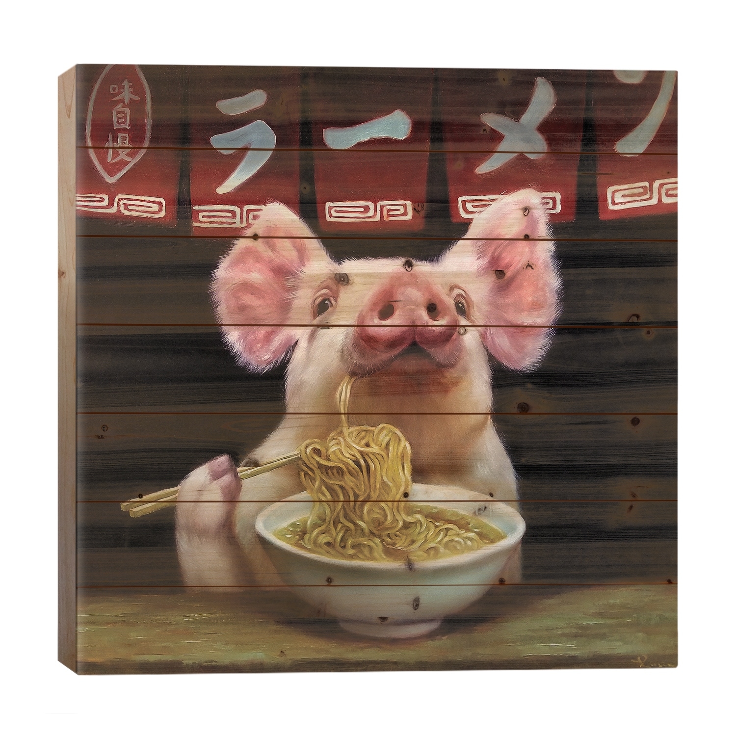 Oodles of Noodles Print On Wood by Lucia Heffernan - Multi-Color