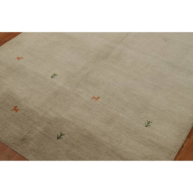 Hand Knotted Oriental 100% Wool Carpet Tribal Animal Pictorial Beige & Ivories Gabbeh Area Rug - 6' 5'' X 4' 8''