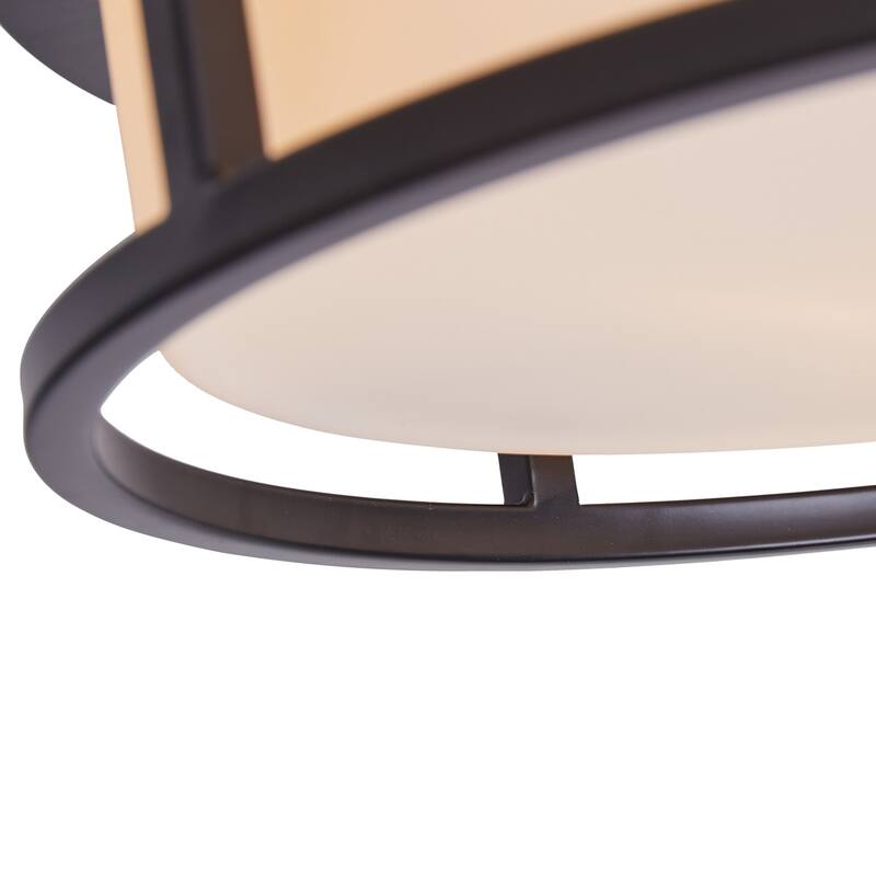 Farmhouse 2-Light Drum Shape Flush Mount Metal Frame Lighting Fixture