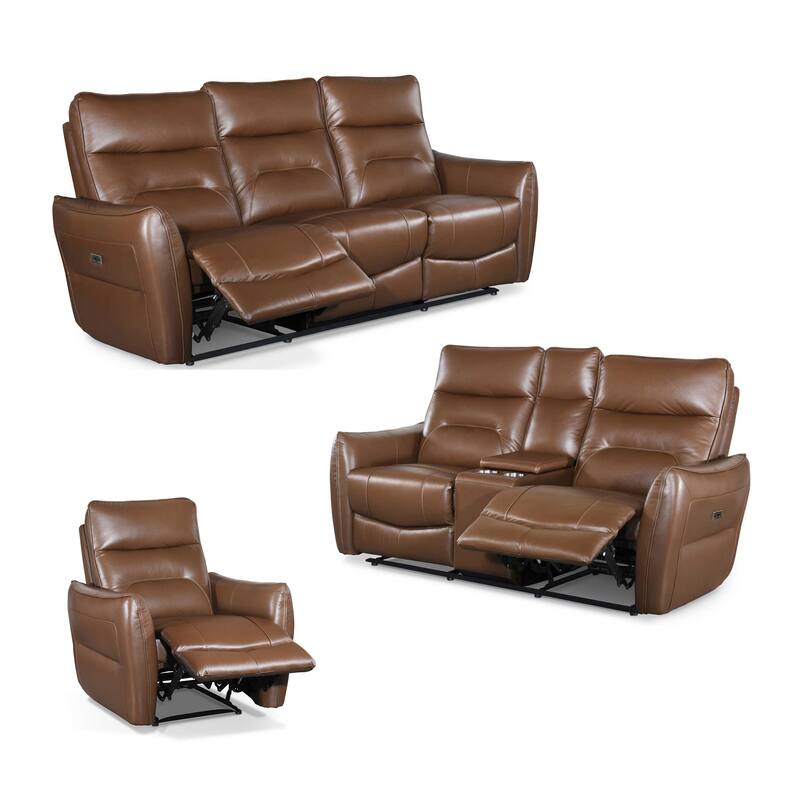 Furniture of America Gemono Modern 3-Piece Power Recline Leather Match Sofa Set