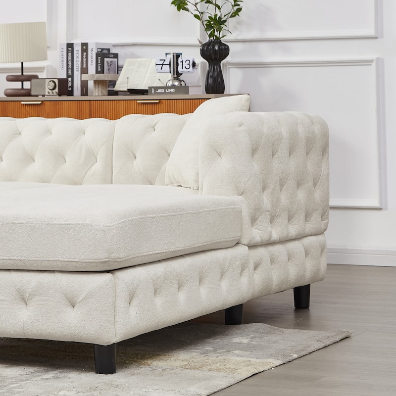 126" Chenille U-Shaped Sectional Sofa with Dual Chaise Lounges and 2 Pillows