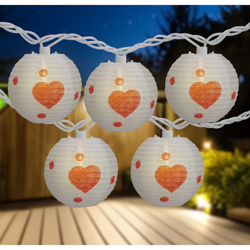 Hearts Paper Lantern Indoor Outdoor Patio Light Set - 8.5' White Wire - 10ct