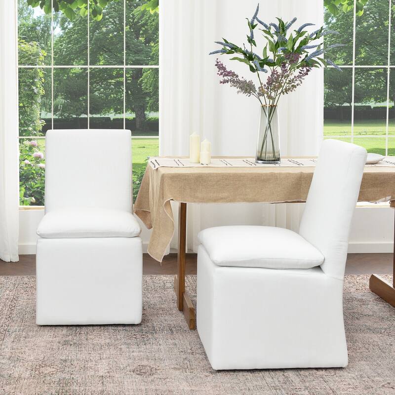 KINWELL 21" Performance Fabric Upholstered Dining Side Chair with Casters (Set of 2)