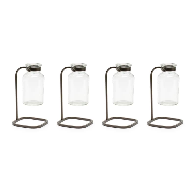 Bottle Vase in Iron Stand (Set of 4)