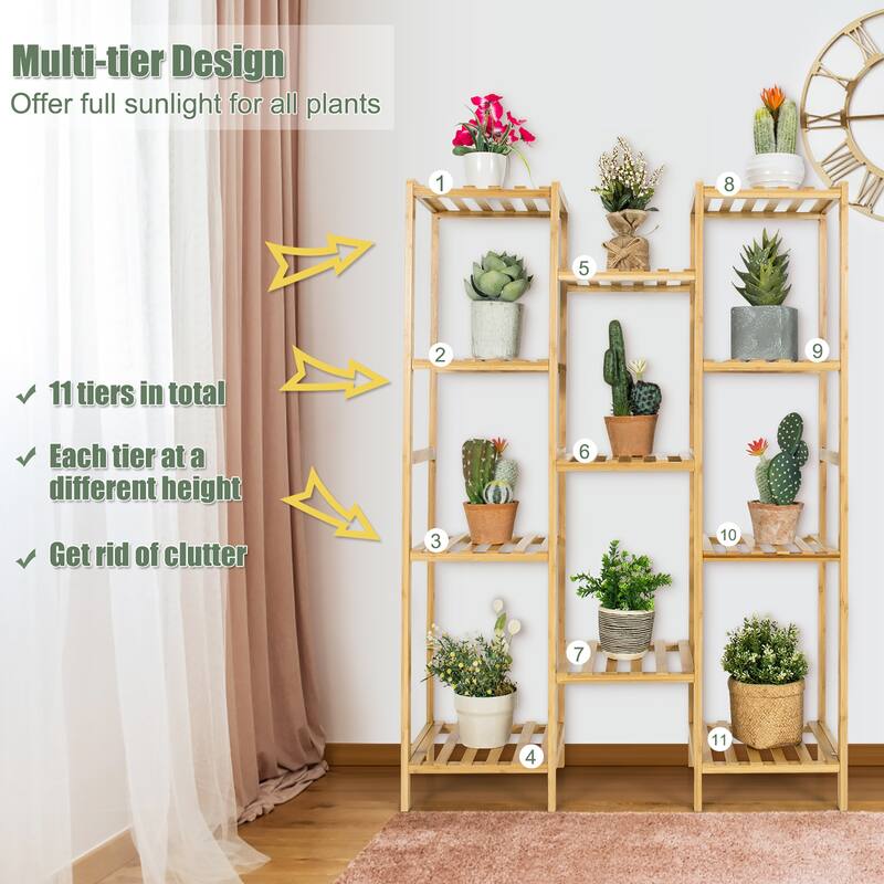 Costway Bamboo 11-Tier Plant Stand Utility Shelf Free Standing Storage