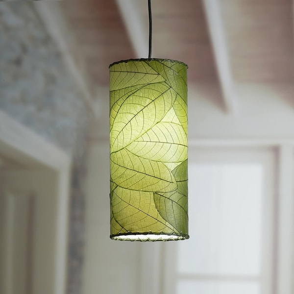 slide 2 of 4, Eangee Handmade Cylinder Pendant, Cocoa Leaves Shade, 7 x 7 x 17 in. - 7 x 7 x 17 in. Green