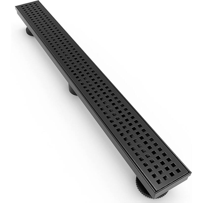 24-Inch Linear Shower Floor Drain, Square Hole Grate - 24 inch - Matte Black
