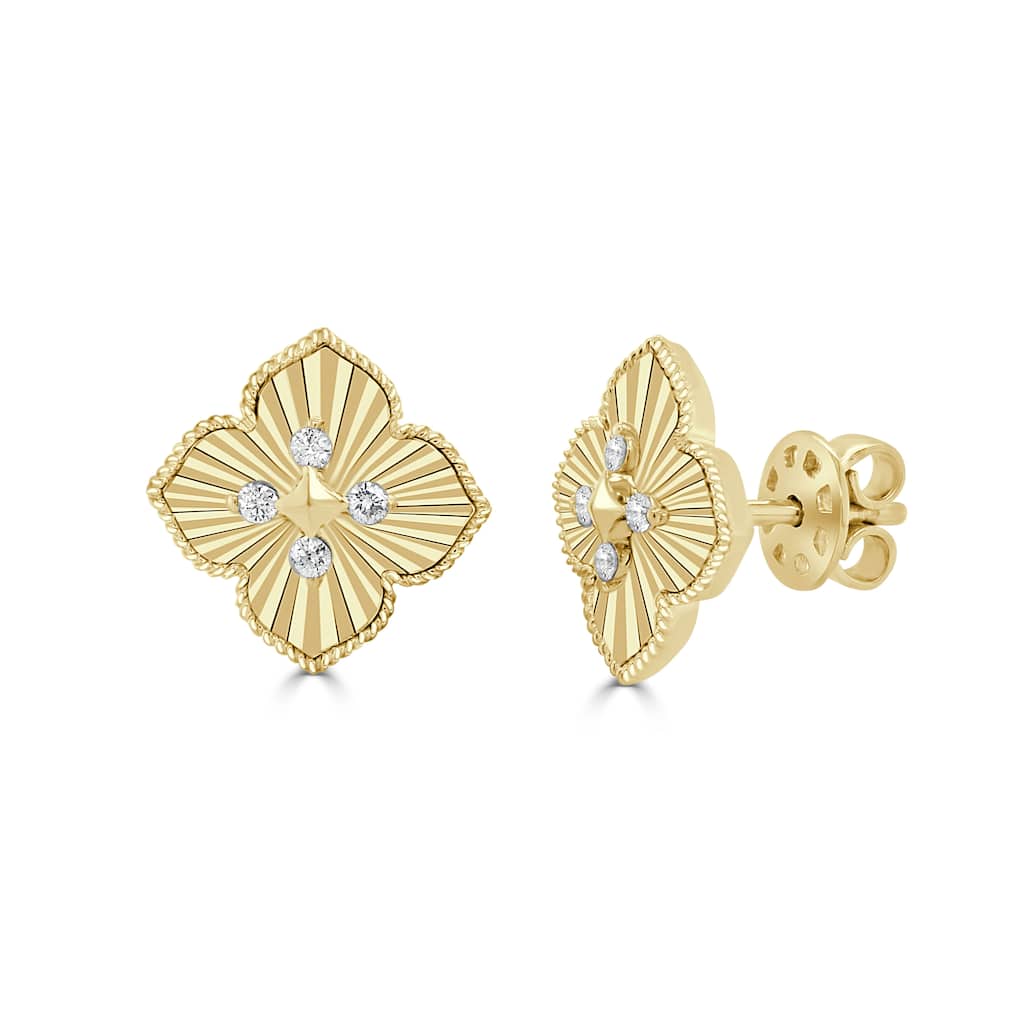 Joelle Collection 14K Yellow Gold Diamond Flower Swirl Earrings