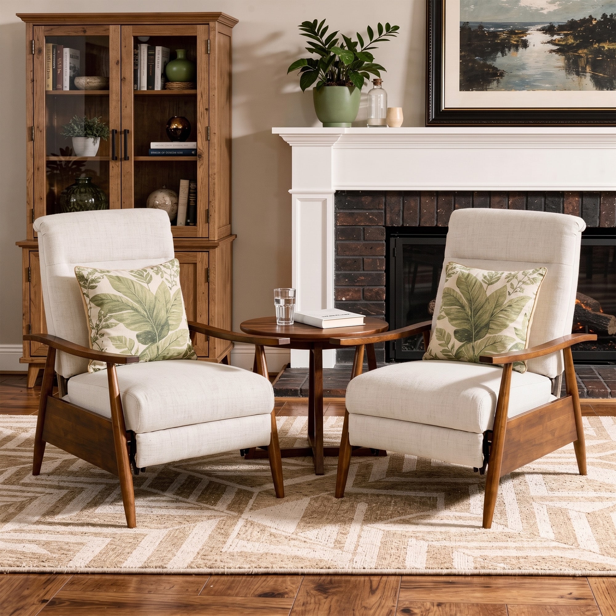 2-Piece Solid Wood Frame Push-Back Recliner Lounge
