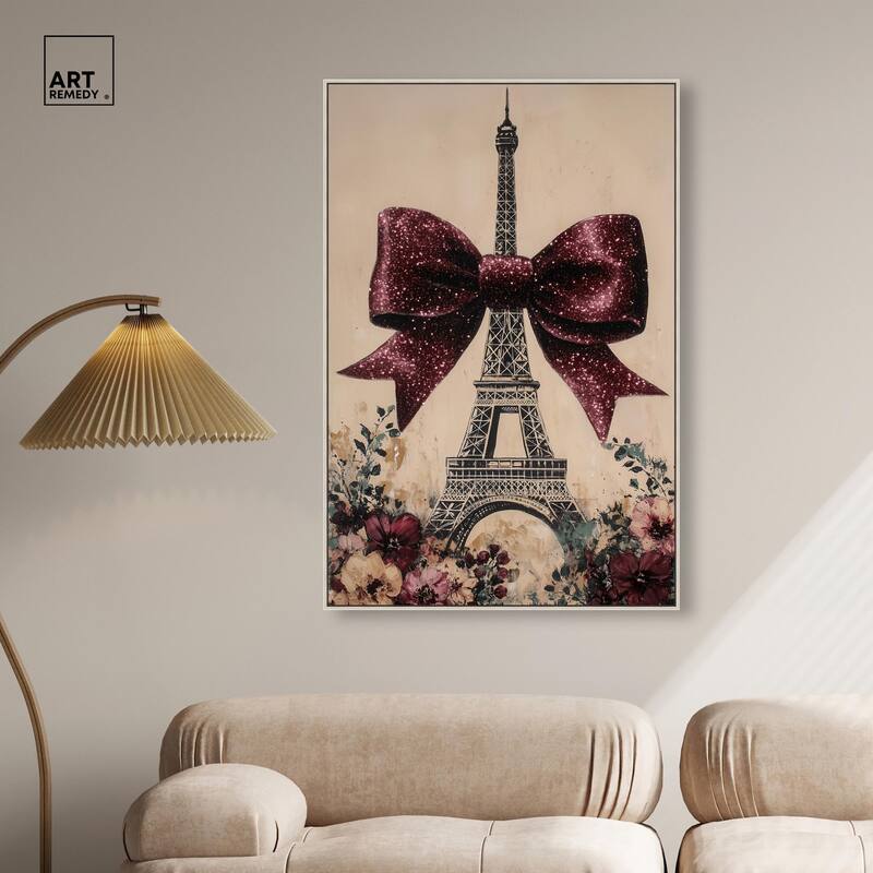 Sparkling Bow Eiffel Tower Canvas by Art Remedy