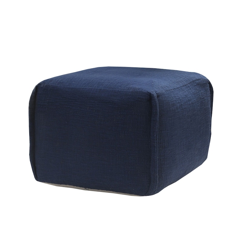 18" Navy Blue Solid Pleated Handcrafted Square Pouf Ottoman