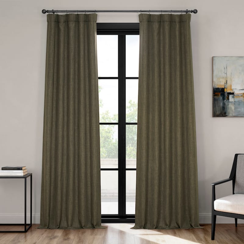 Exclusive Fabrics Textured Faux Linen Room Darkening Curtains for Bedroom & Living Room Curtains (1 Panel) - 50 X 84 - Khaki Green