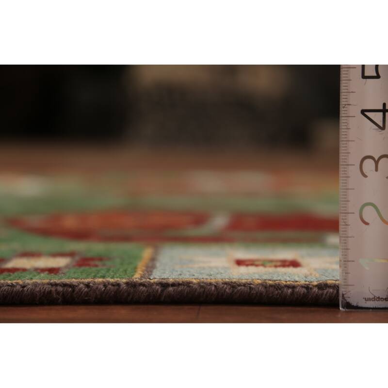 Tribal Green Kazak Indian Runner Rug Hand-Knotted Wool Carpet - 3'11"x 9'10"